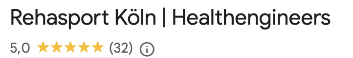 Google Bewertungen mit Anzahl 32 und 5 Sterne für Rehasport Köln